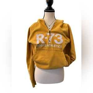 ROOTS ATHLETICS VINTAGE UNISEX MUSTARD YELLOW HOODIE SWEATSHIRT XL